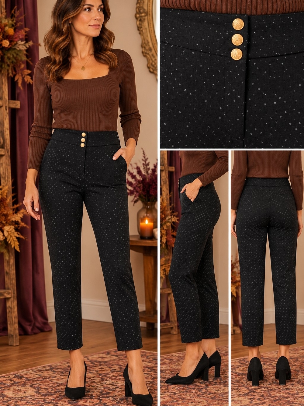 Anne Klein Black Pin Dot Ankle Pants Size 6 NWOT